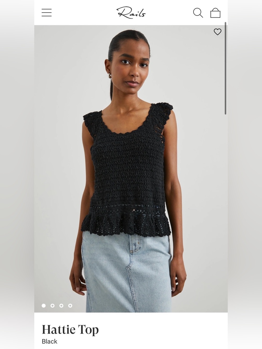 NWT Rails Hattie Crochet Knit Tank Top - Black M Medium